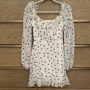 White Dress with Black Flower Pattern